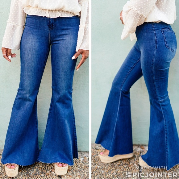 bell bottom blue jeans